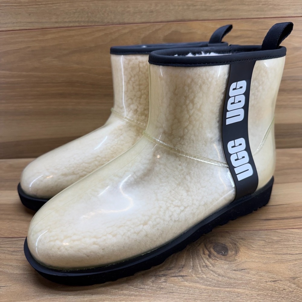 UGG Classic Clear Mini Boots Womens 9 Sherpa Shearling Fur Lined Black Jelly